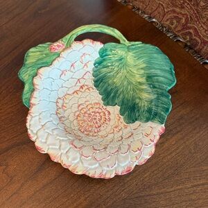 Vintage 1990 Chelsea Peony Ceramic Bowl w/Handle by Cherubini Hand Made in Italy